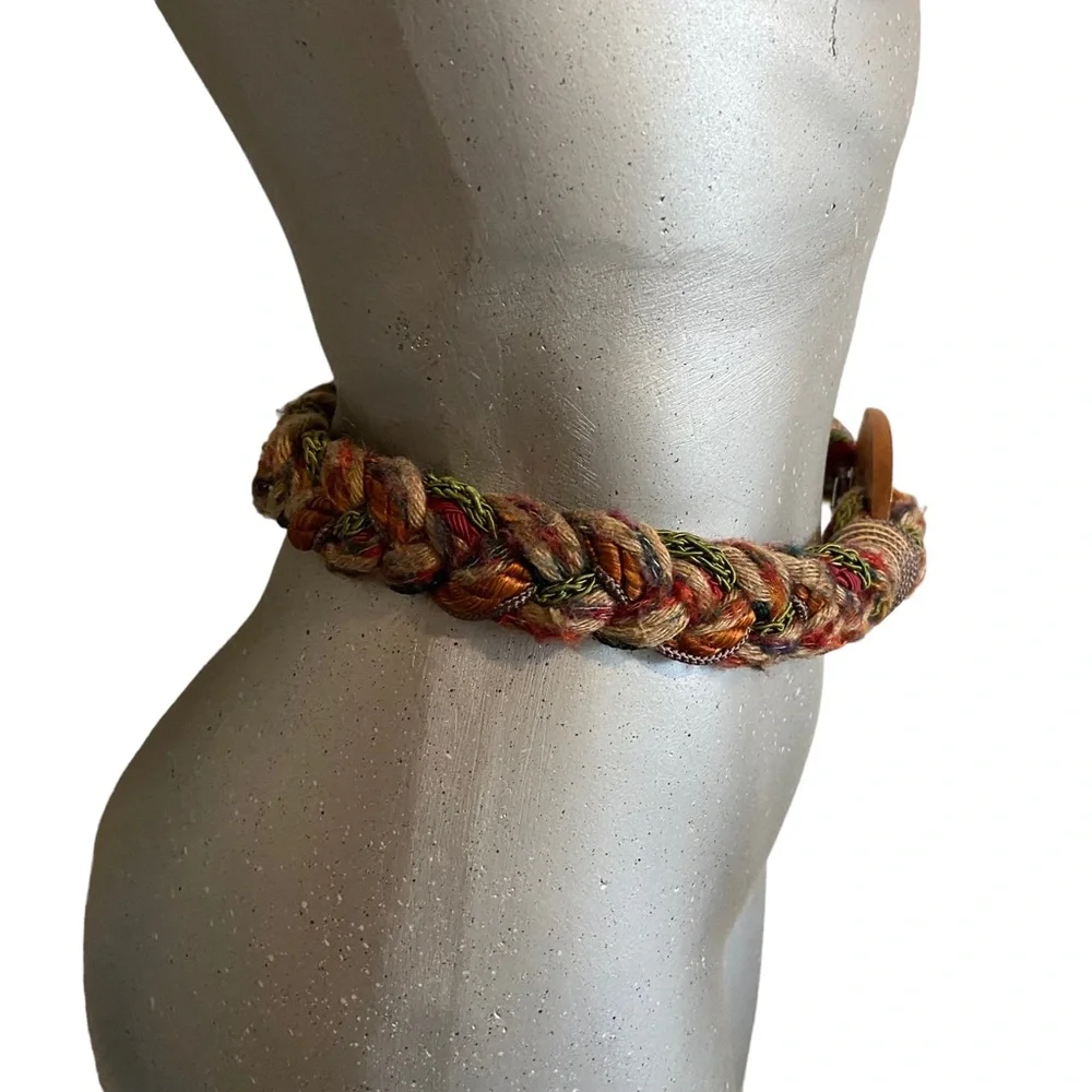 Vintage Braided Belt Cloth Bohemian Hippie Western Festival Multicolor Sz Small